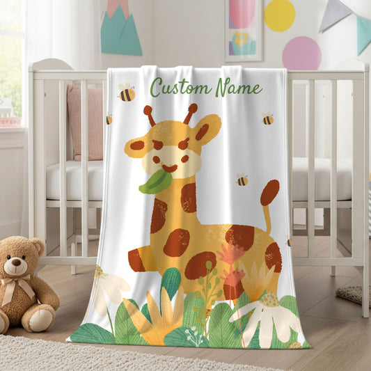 Custom Giraffe Plush Blanket, Child's Cozy Throw, Personalized Baby Gift, Nursery Decor, Soft Comfort Blanket