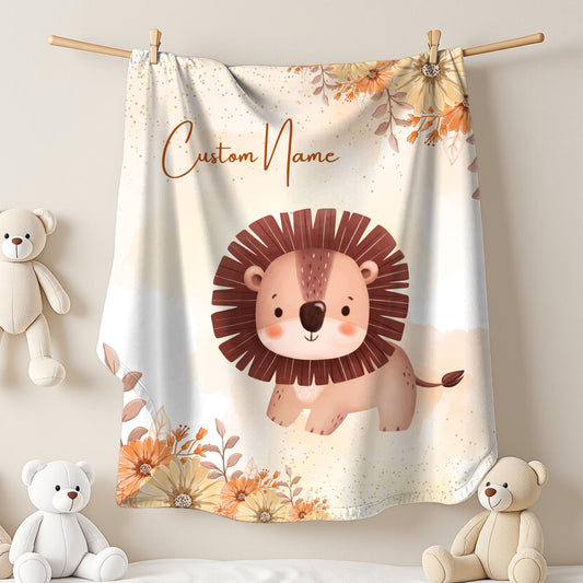Custom Lion Velveteen Plush Blanket, Cozy Throw for Kids, Nursery Decor, Baby Shower Gift, Unique Child’s Blanket
