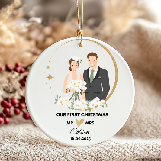 Personalized Wedding Christmas Ornament, Our First Christmas Married, Newlywed Gift,Couples Keepsake, Holiday Decoration