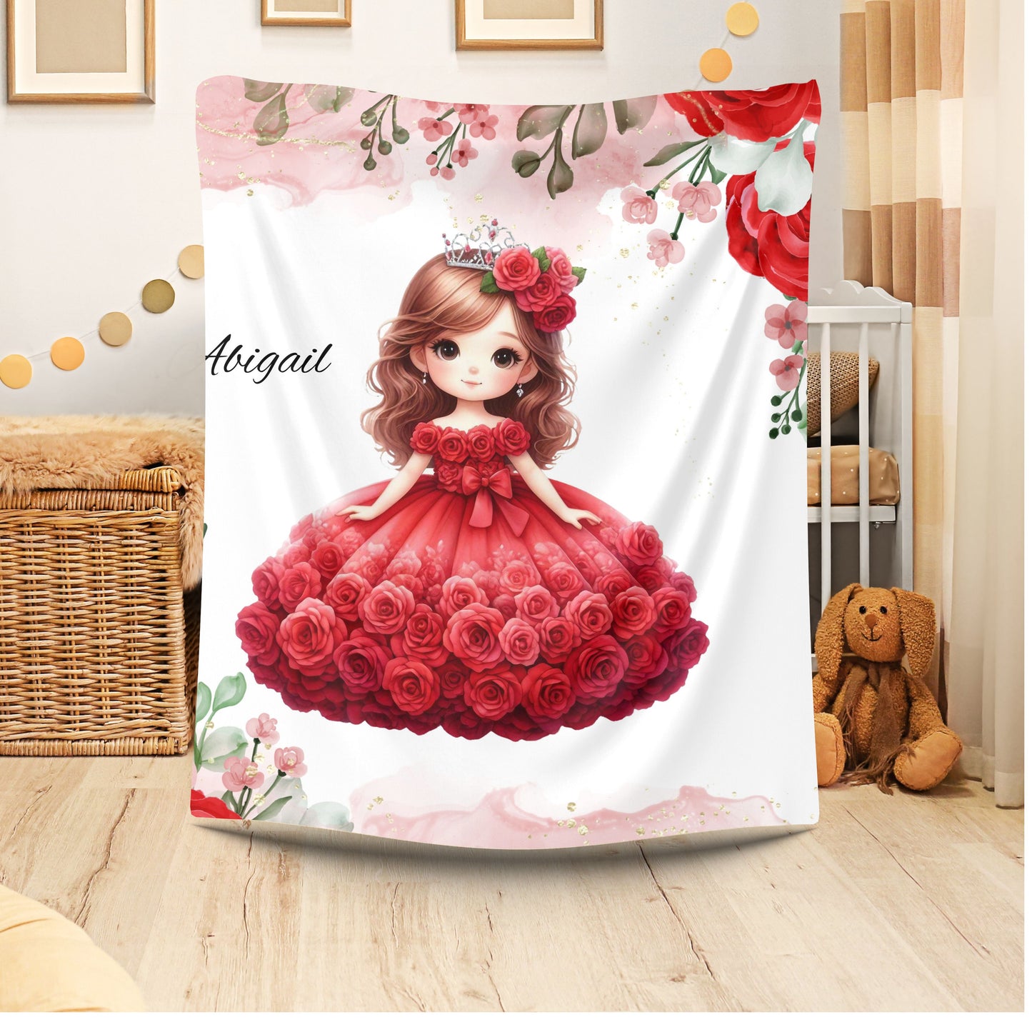 Personalized Velveteen Plush Blanket with Floral Fairy Design, Cozy Gift for Kids, Nursery Décor, Soft Throw for Birthdays, Baby Showers
