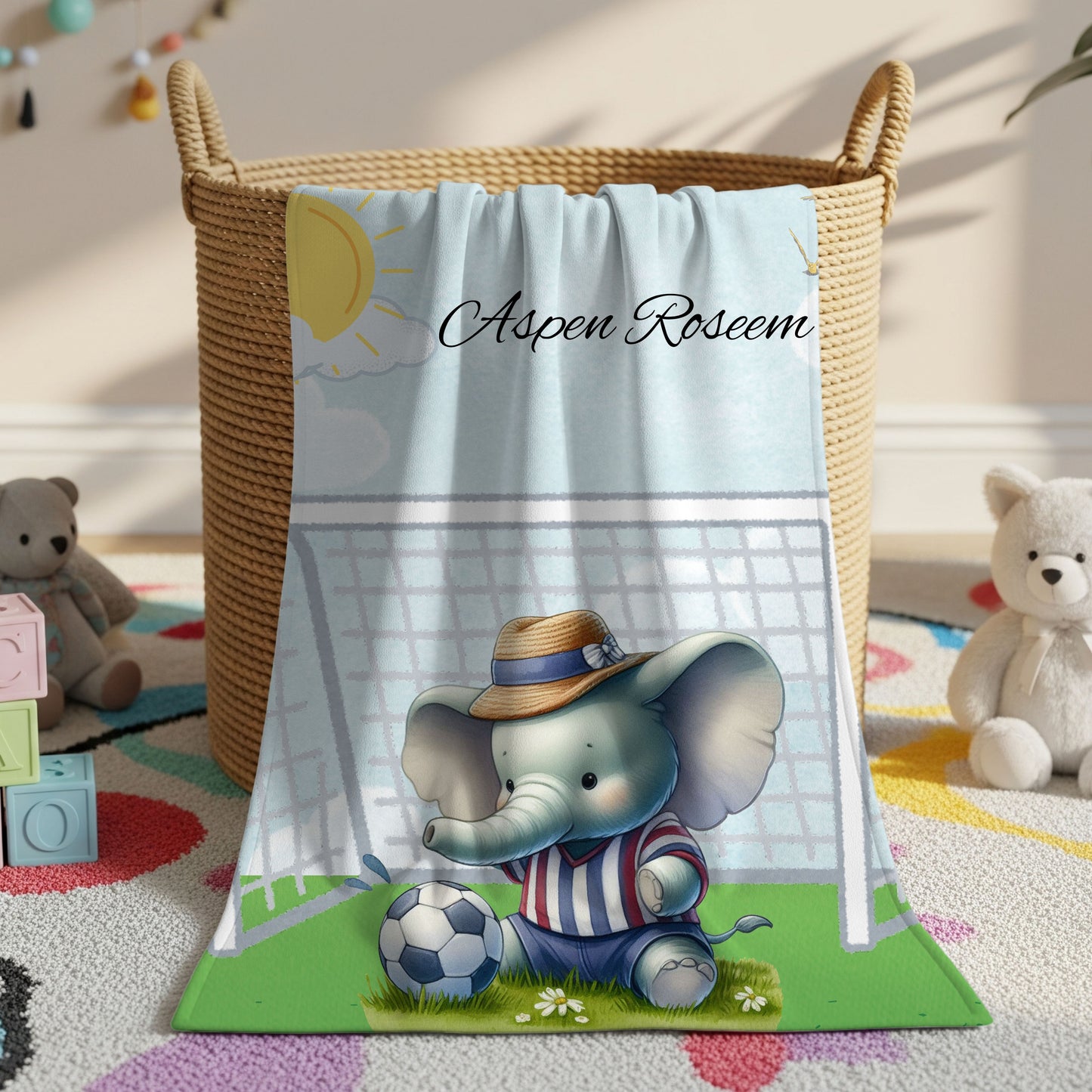 Personalized Elephant Plush Blanket - Soft Velveteen for Kids
