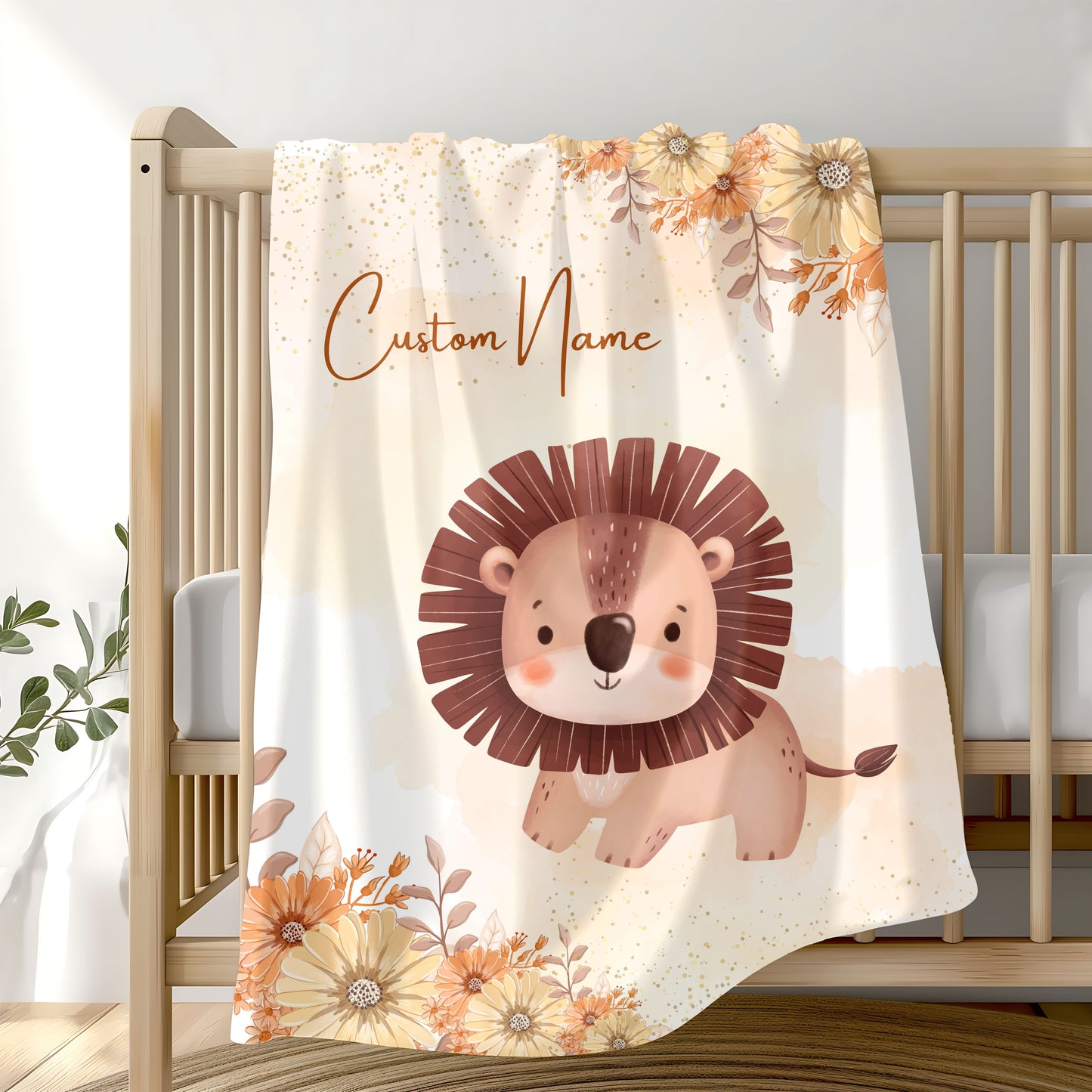 Custom Lion Velveteen Plush Blanket, Cozy Throw for Kids, Nursery Decor, Baby Shower Gift, Unique Child’s Blanket