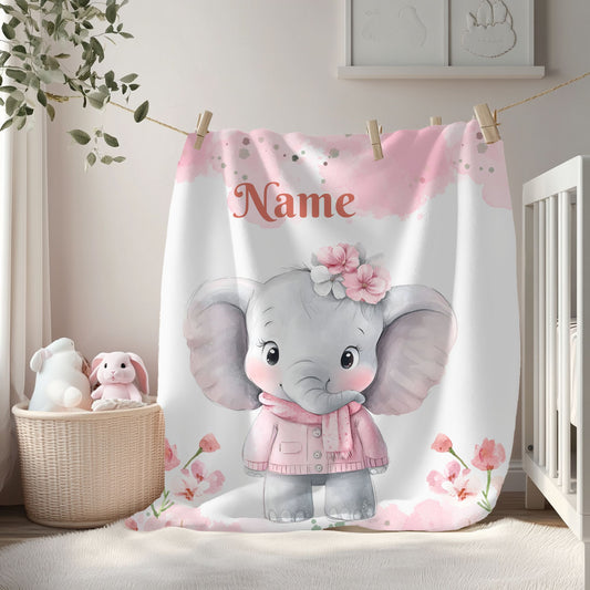 Personalized Baby Elephant Velveteen Plush Blanket, Soft Cuddle Throw, Nursery Decor, Baby Shower Gift, Cozy Blanket for Kids