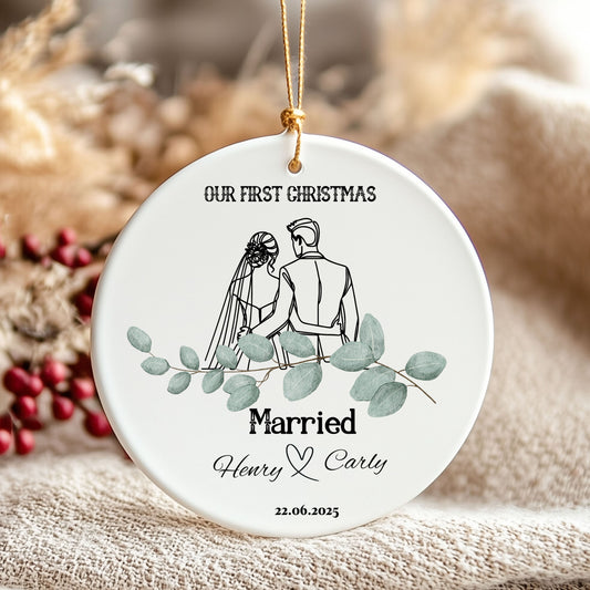 Personalized Wedding Ornament, Custom Christmas Decoration, Newlywed Gift, First Christmas Ornament, Marriage Keepsake