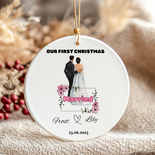 Personalized Wedding Ornament, Keepsake Decoration, First Christmas as Married Couple, Custom Holiday Decor, Engagement Gift, Newlywed [...]