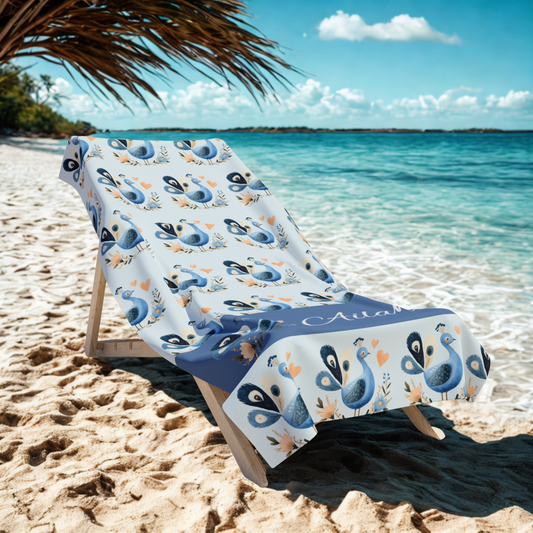 Personalized Dolphin Beach Towel — Blue Floral Ocean Design, Custom Name Option