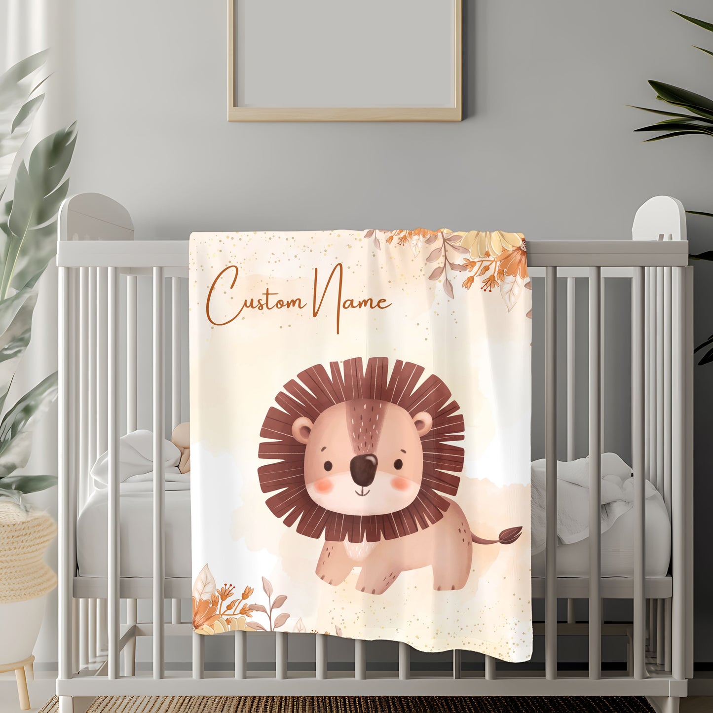Custom Lion Velveteen Plush Blanket, Cozy Throw for Kids, Nursery Decor, Baby Shower Gift, Unique Child’s Blanket