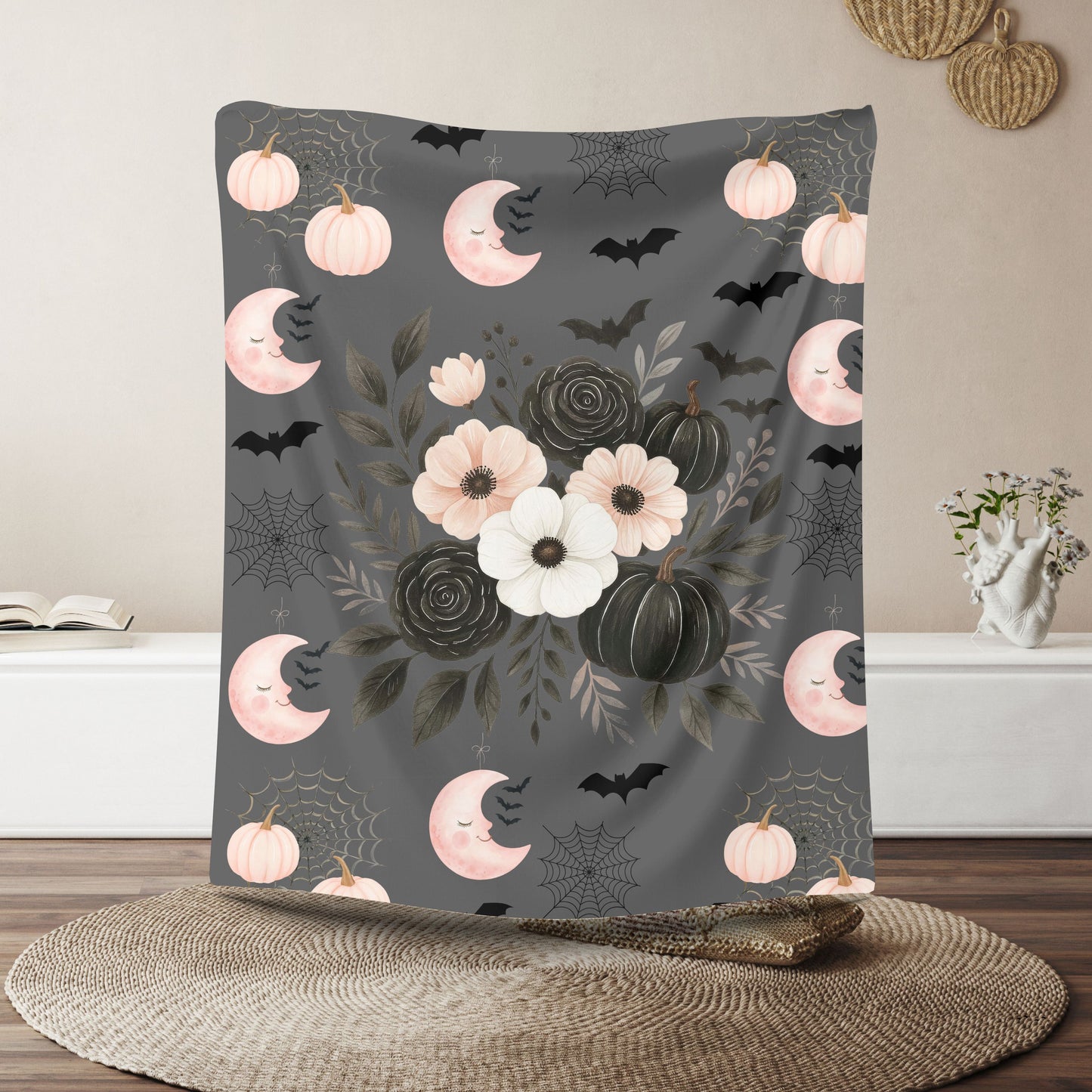 Charming Halloween Velveteen Plush Blanket, Cozy Throw, Autumn Decor, Gift for Spooky Lovers, Soft Blanket for Fall Nights