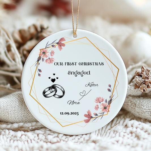 Engagement Christmas Ornament - Personalized Ceramic Decoration, Holiday Keepsake, Wedding Gift, First Christmas Together, Custom [...]