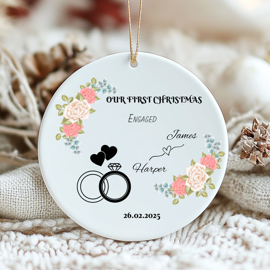 Engaged Christmas Ornament, Personalized First Christmas, Our First Christmas Engaged Ornament