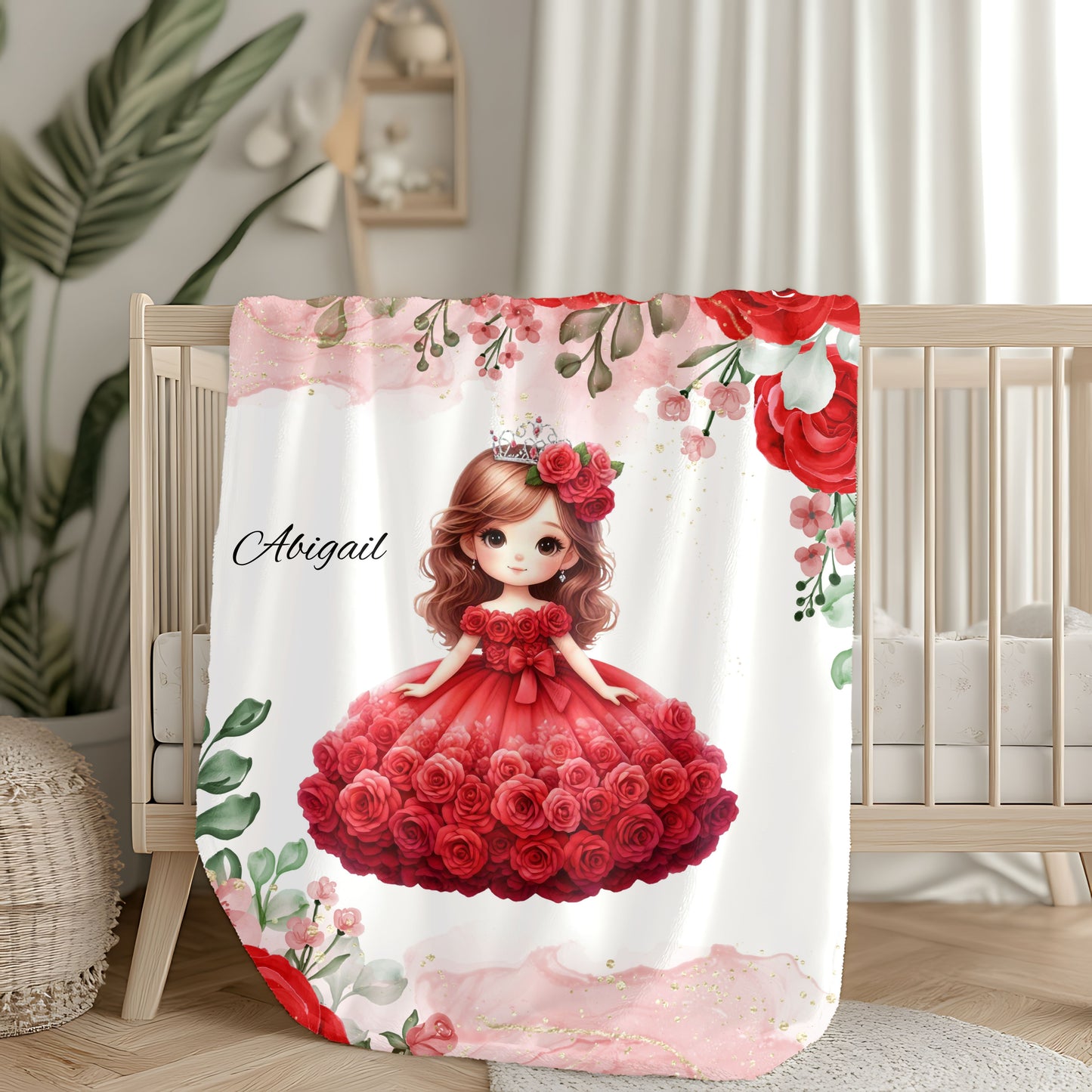 Personalized Velveteen Plush Blanket with Floral Fairy Design, Cozy Gift for Kids, Nursery Décor, Soft Throw for Birthdays, Baby Showers