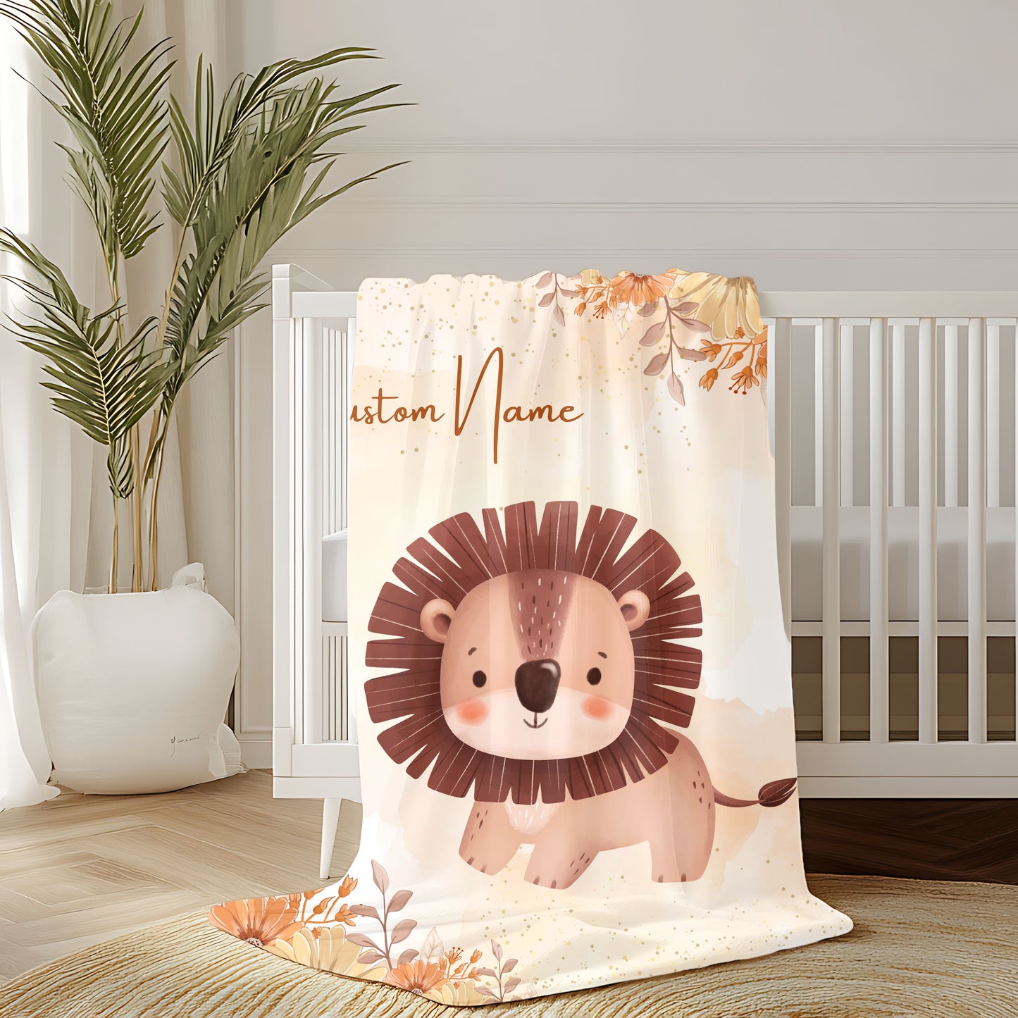 Custom Lion Velveteen Plush Blanket, Cozy Throw for Kids, Nursery Decor, Baby Shower Gift, Unique Child’s Blanket