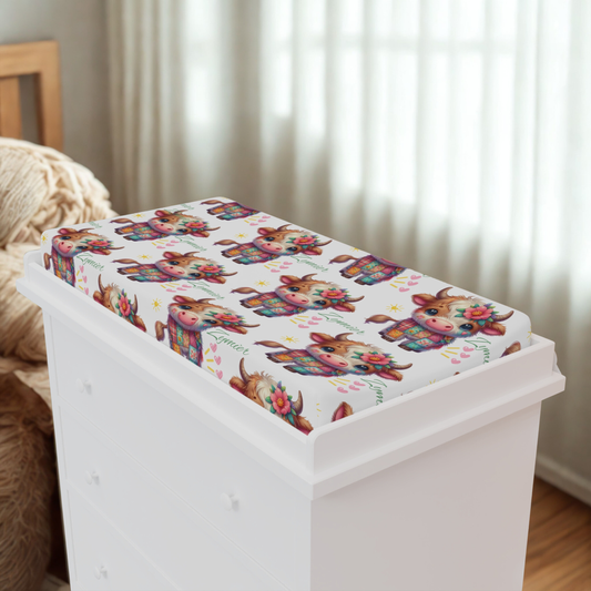 Cute Colorful Cow Baby Changing Pad Cover — Floral Nursery Accent