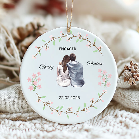 Engagement Ornament, Personalized Ceramic Ornament, Wedding Gift, Holiday Decor, Keepsake Decoration, Custom Couple Decor