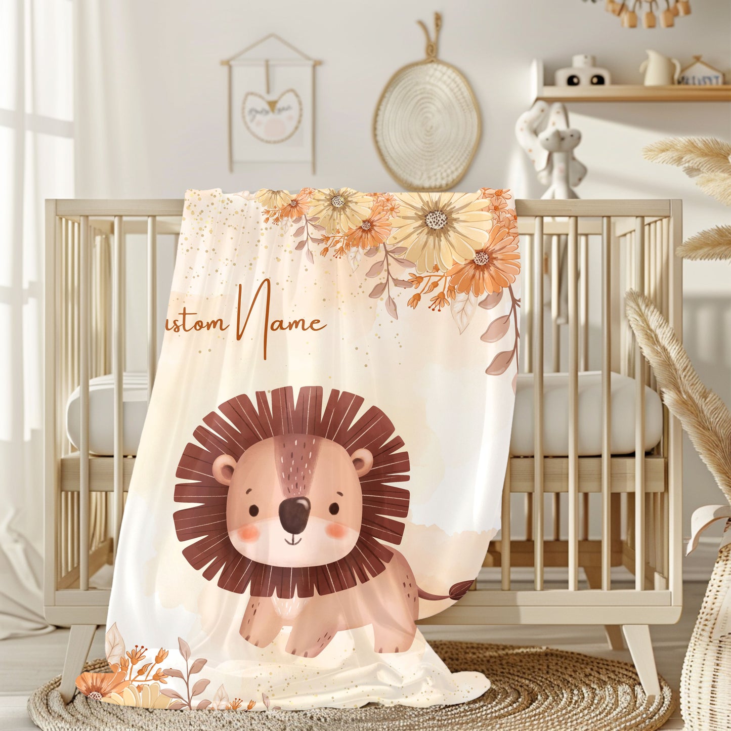 Custom Lion Velveteen Plush Blanket, Cozy Throw for Kids, Nursery Decor, Baby Shower Gift, Unique Child’s Blanket