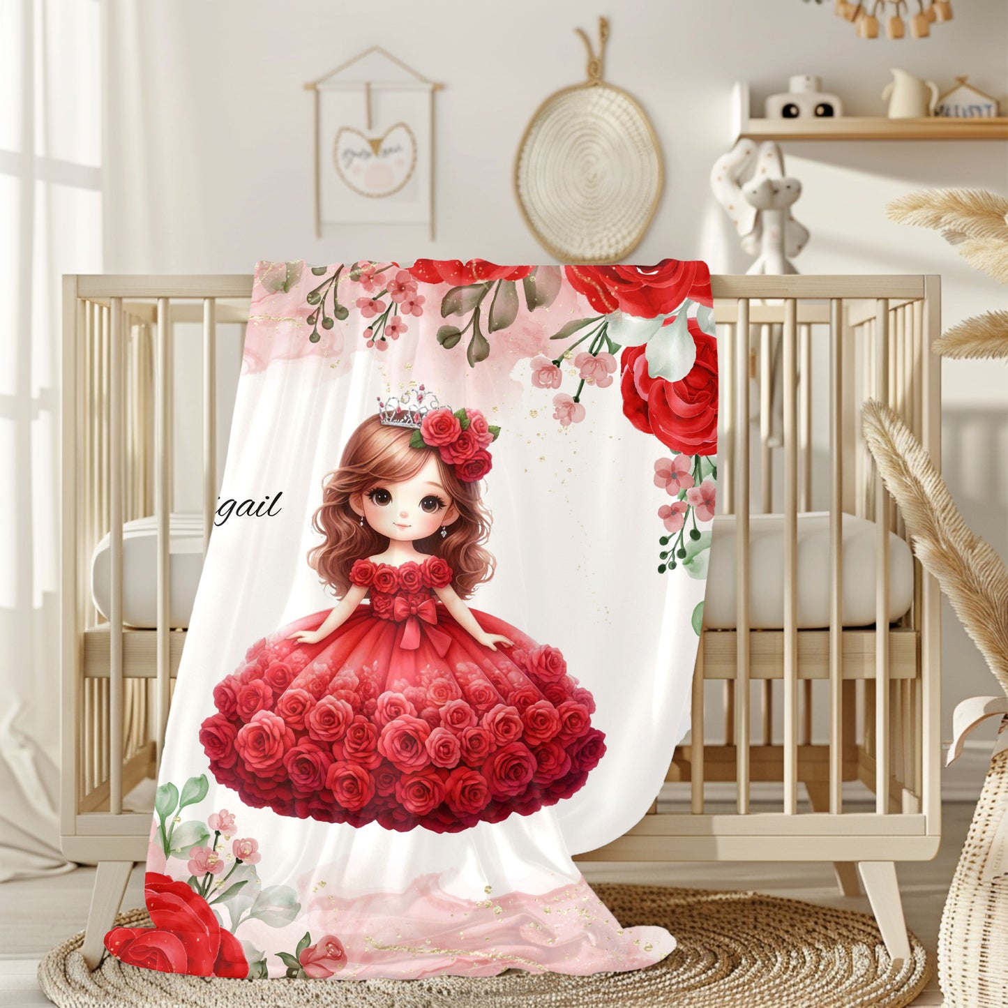 Personalized Velveteen Plush Blanket with Floral Fairy Design, Cozy Gift for Kids, Nursery Décor, Soft Throw for Birthdays, Baby Showers