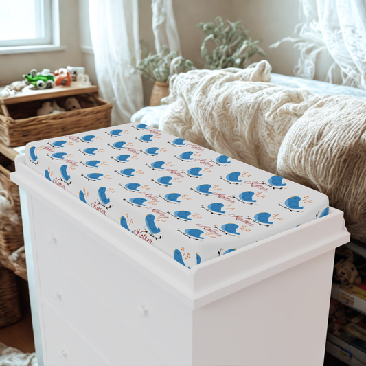 Blue Whale Baby Changing Pad Cover — Cute Nautical Nursery Waterproof Fitted Cover