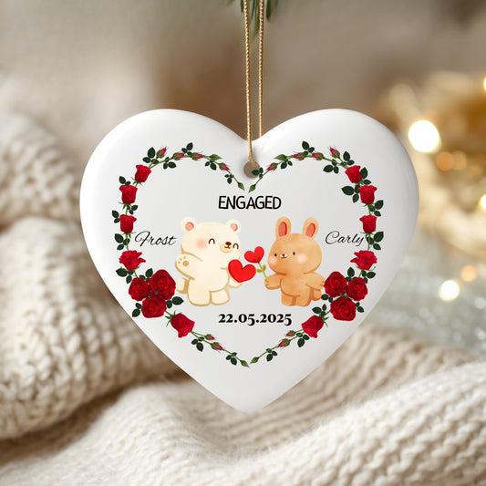 Engagement Ornament, Personalized Heart Keepsake for Wedding Decor, Holiday Gift, Couple Gift, Engagement Celebration