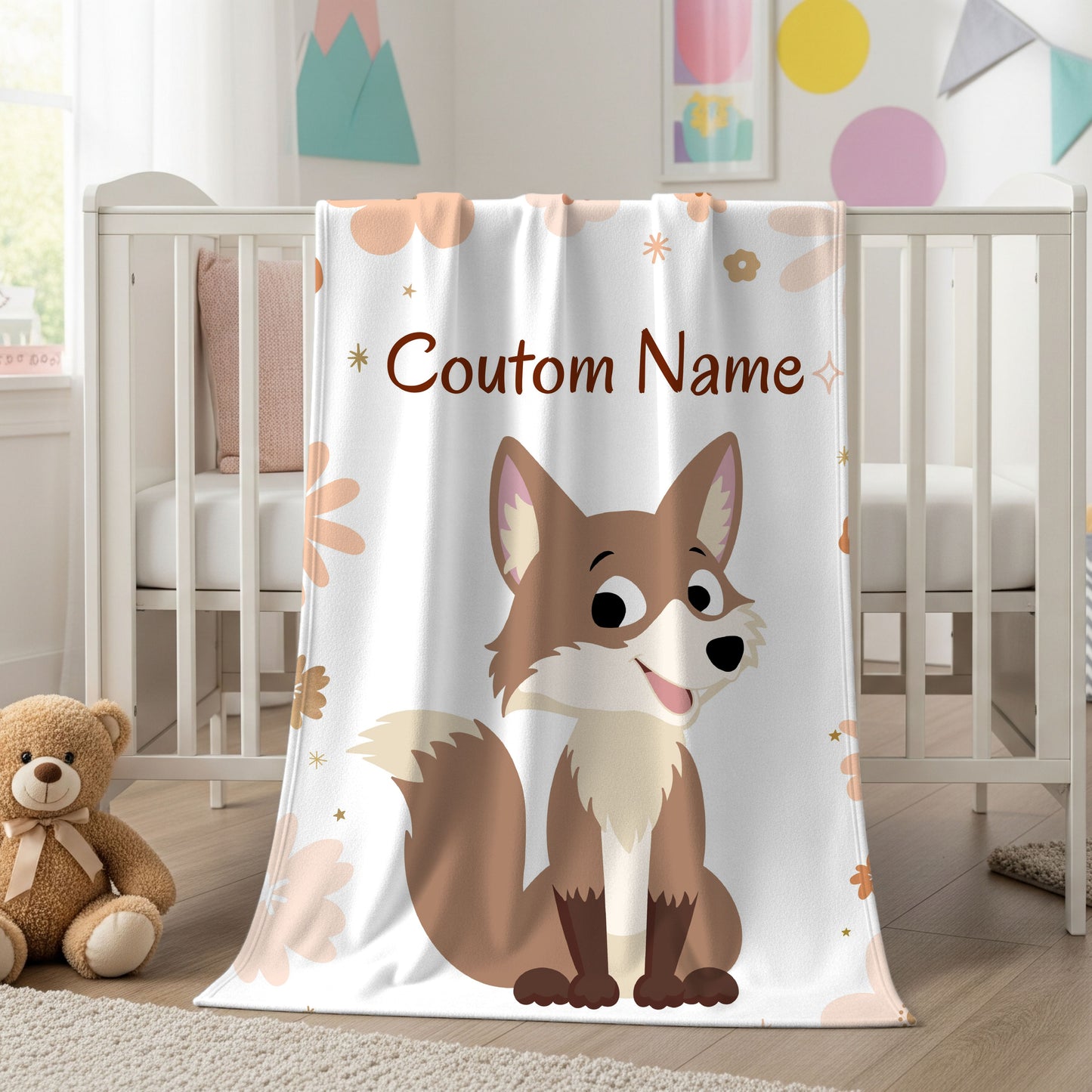 Personalized Velveteen Plush Blanket with Cute Fox Design, Custom Name Blanket, Children's Bedroom Decor, Cozy Gift for Kids, Baby [...]