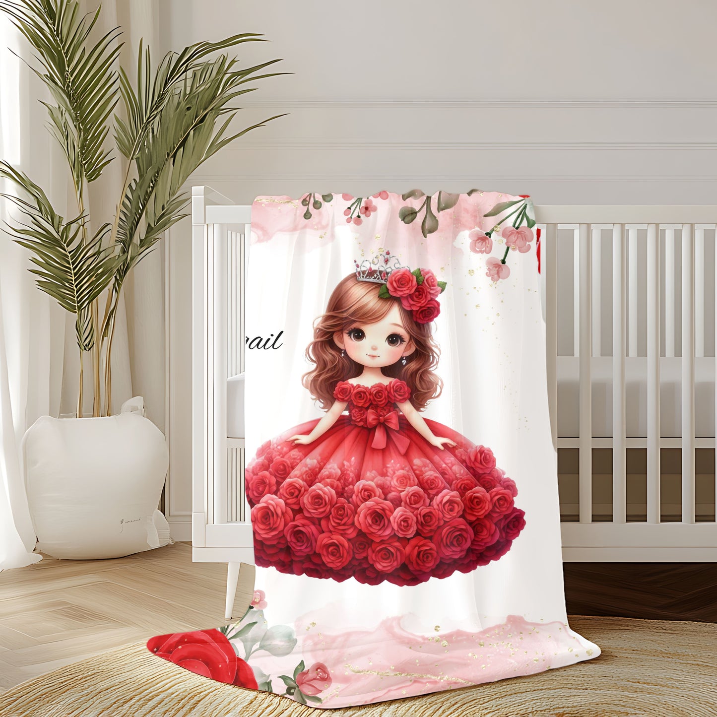 Personalized Velveteen Plush Blanket with Floral Fairy Design, Cozy Gift for Kids, Nursery Décor, Soft Throw for Birthdays, Baby Showers