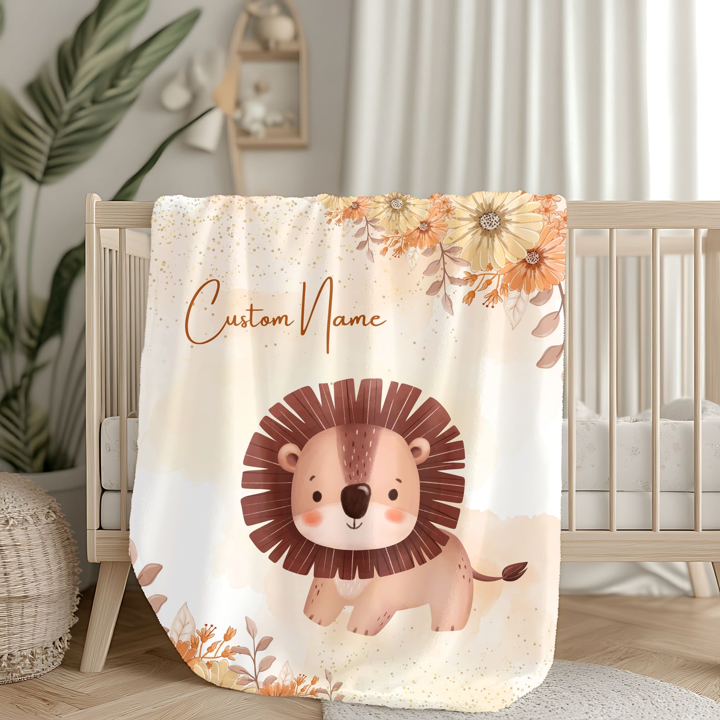 Custom Lion Velveteen Plush Blanket, Cozy Throw for Kids, Nursery Decor, Baby Shower Gift, Unique Child’s Blanket