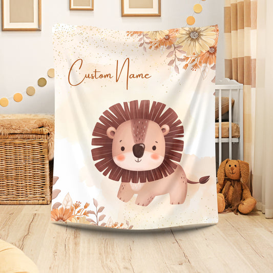 Custom Lion Velveteen Plush Blanket, Cozy Throw for Kids, Nursery Decor, Baby Shower Gift, Unique Child’s Blanket