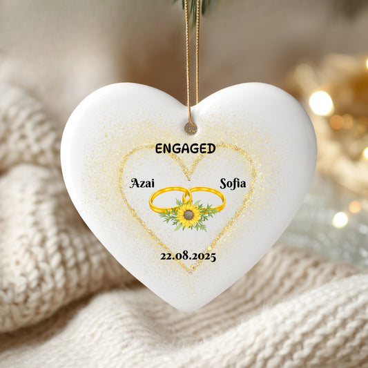 Engagement Ceramic Ornament, Heart Shaped Keepsake for Couples, Personalized Holiday Gift, Wedding Decor, Unique Engagement Party Favor