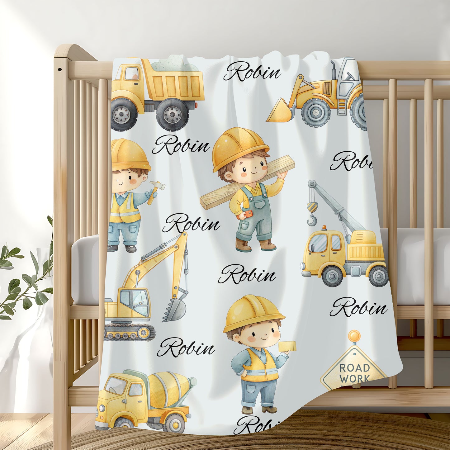 Kids' Construction-Themed Velveteen Plush Blanket