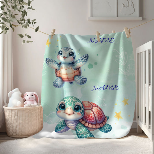 Personalized Turtle Plush Blanket, Baby Shower Gift, Nursery Decor, Soft Throw Blanket, Birthday Present