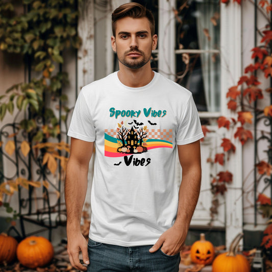 Spooky Vibes Graphic Tee, Unisex Halloween Shirt, Fall Fashion, Casual T-Shirt, Unique Gift for Halloween Lovers, Autumn Wardrobe Essential