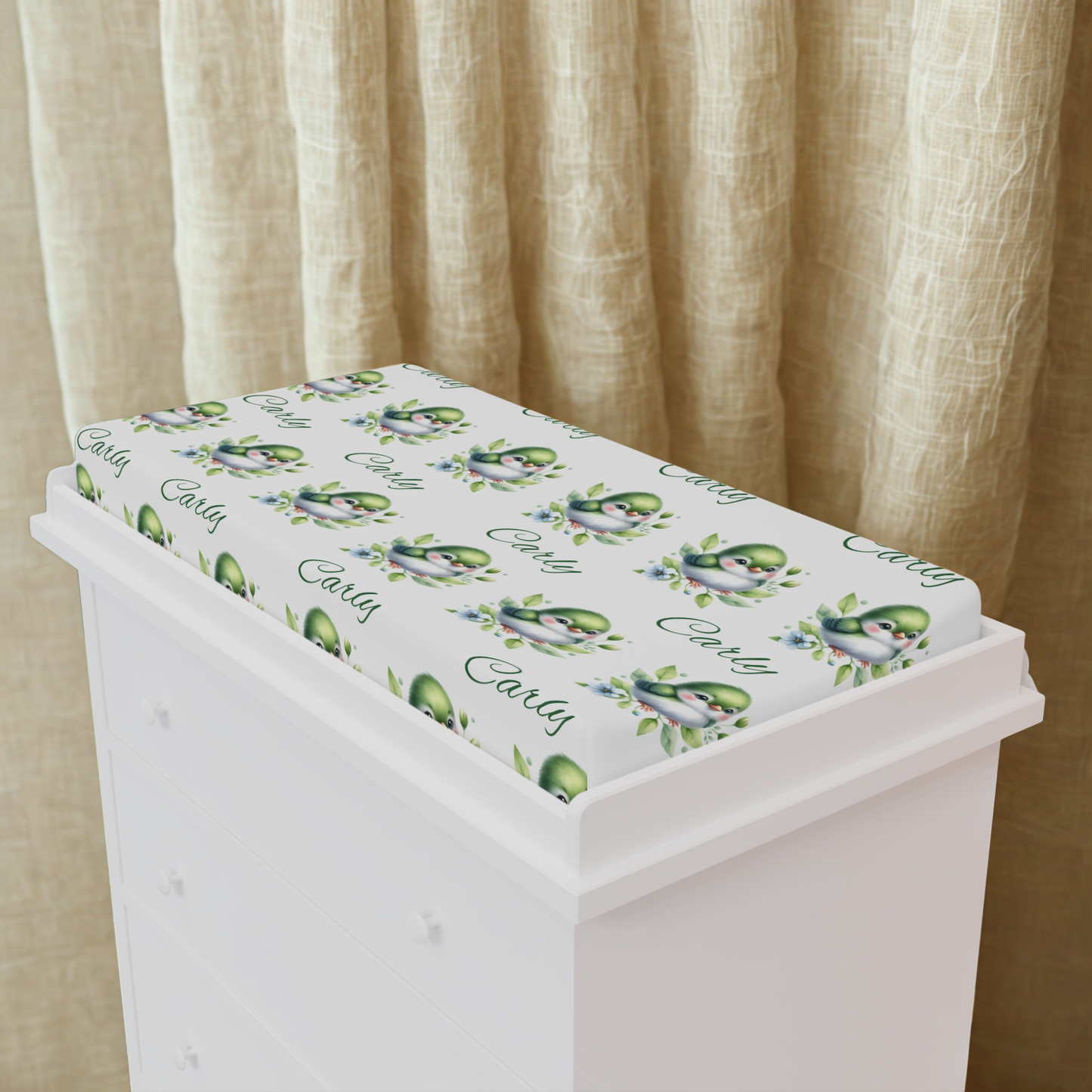 Baby Changing Pad Cover — Personalized Green Squirrel Nursery Print