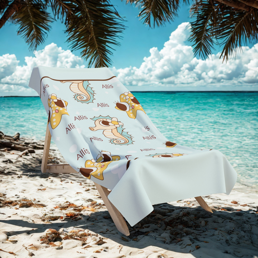 Personalized Cute Seahorse Beach Towel — Custom Name ‘Allis’