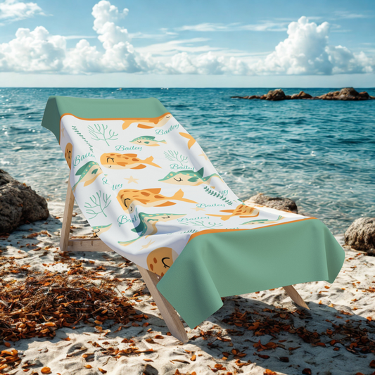Puffer Fish Pattern Beach Towel — Cute Tropical Sea Life Print
