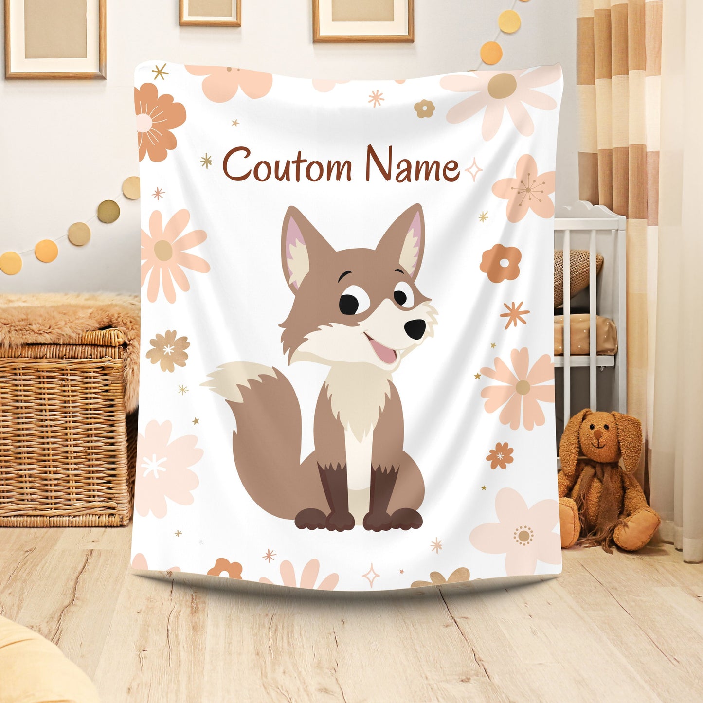 Personalized Velveteen Plush Blanket with Cute Fox Design, Custom Name Blanket, Children's Bedroom Decor, Cozy Gift for Kids, Baby [...]