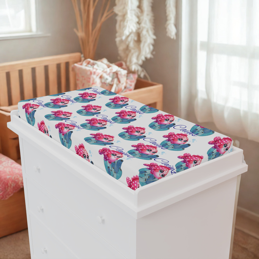 Mermaid Princess Baby Changing Pad Cover — Pink & Teal Nautical Nursery