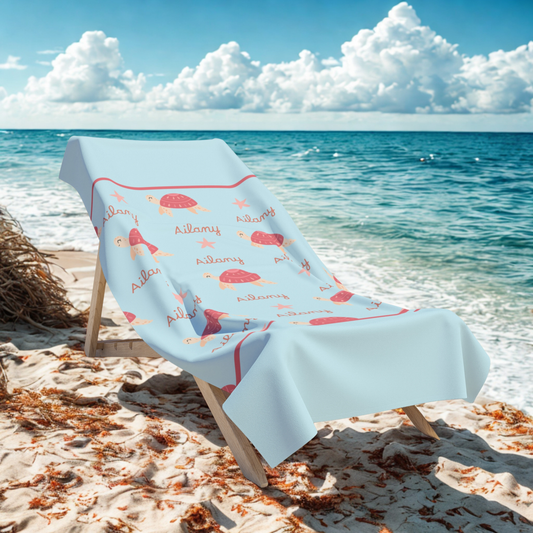 Sea Turtle Beach Towel – Personalized "Aubrey" Coastal Kids Towel