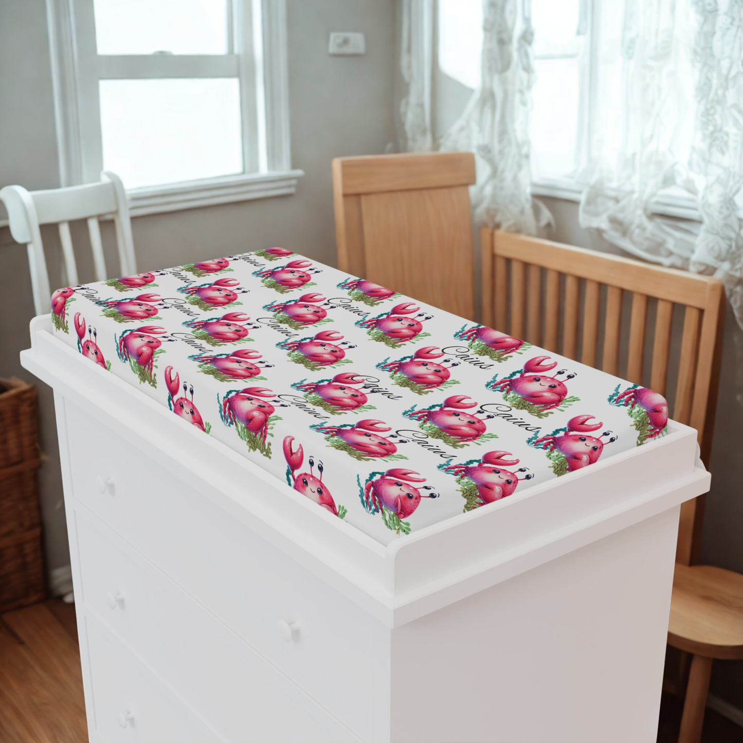 Pink Floral Bunny Baby Changing Pad Cover – Cute Waterproof Nursery Accessory
