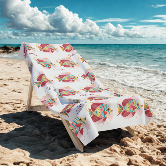 Personalized Hawaiian Sea Turtle Beach Towel – Custom Name Tropical Shell Design