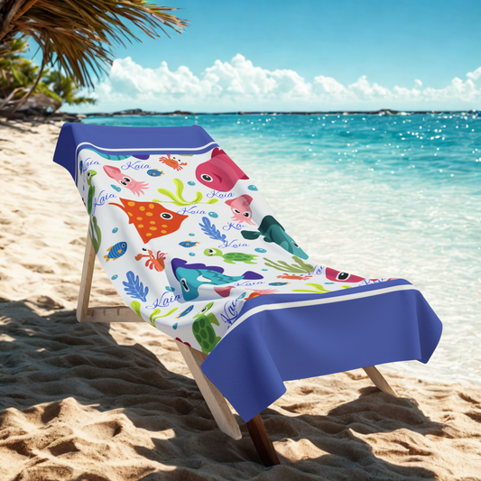 Cute Colorful Sea Creatures Beach Towel – Playful Fish & Ocean Life Print