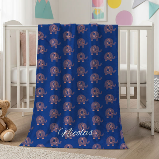 Personalized Velveteen Plush Elephant Blanket