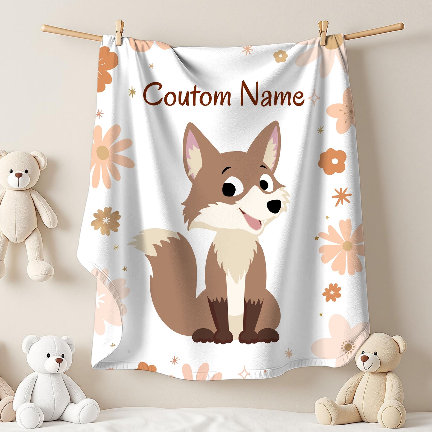 Personalized Velveteen Plush Blanket with Cute Fox Design, Custom Name Blanket, Children's Bedroom Decor, Cozy Gift for Kids, Baby [...]