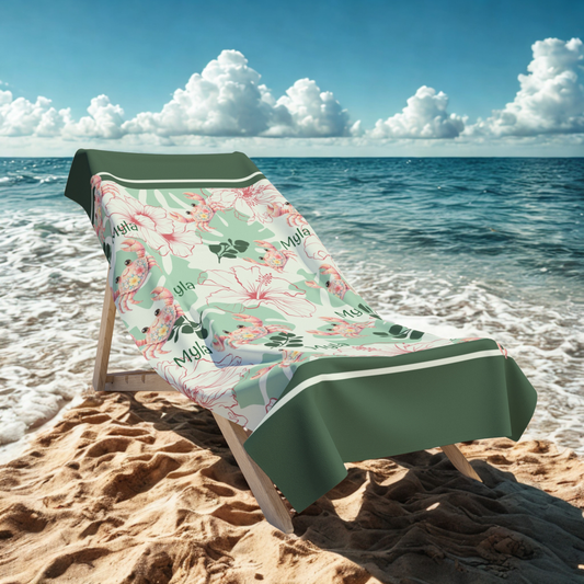 Floral Manta Ray Beach Towel — Tropical Hibiscus Pattern