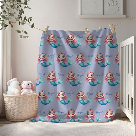 Mermaid Dreams Plush Blanket | Cozy Throw, Kids Bedroom Decor, Gift for Girls, Nursery Bedding, Cute Home Accent