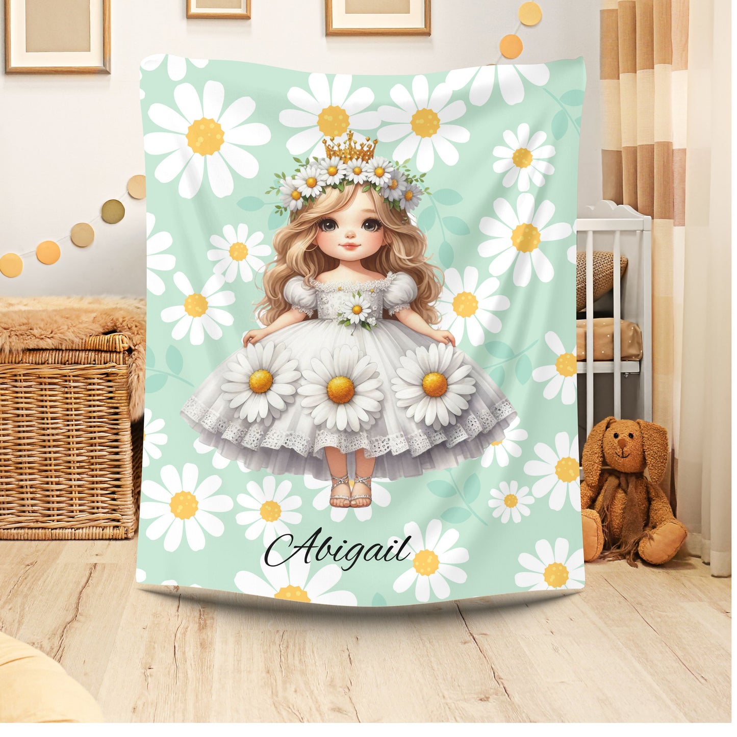 Personalized Floral Velveteen Plush Blanket | Cozy Gift for Kids, Nursery Decor, Birthday, Baby Shower, Home Decor