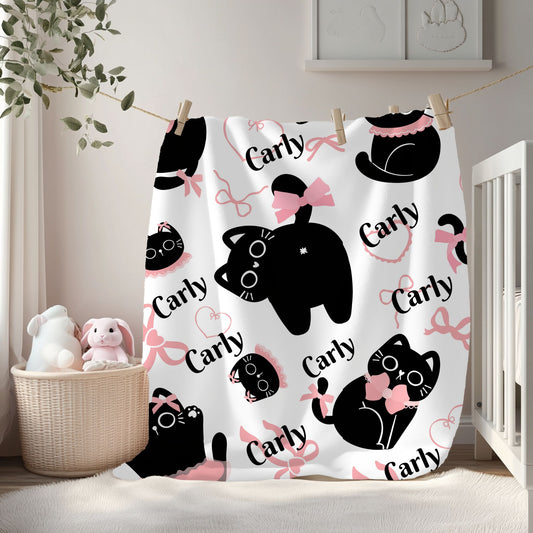 Cuddly Cat-Themed Velveteen Plush Blanket | Cozy Cat Lover Gift, Cute Home Decor, Birthday, Cat-Themed Decor, Soft Throw Blanket