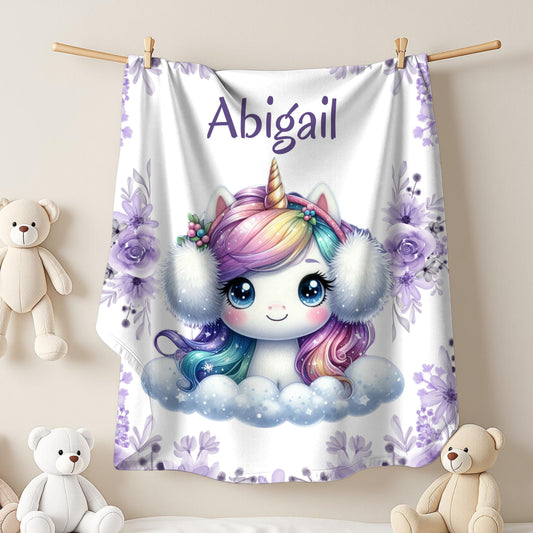 Personalized Unicorn Plush Blanket, Cozy Comfort for Kids, Custom Name Gift, Soft Throw Blanket, Perfect for Birthdays & Baby Showers