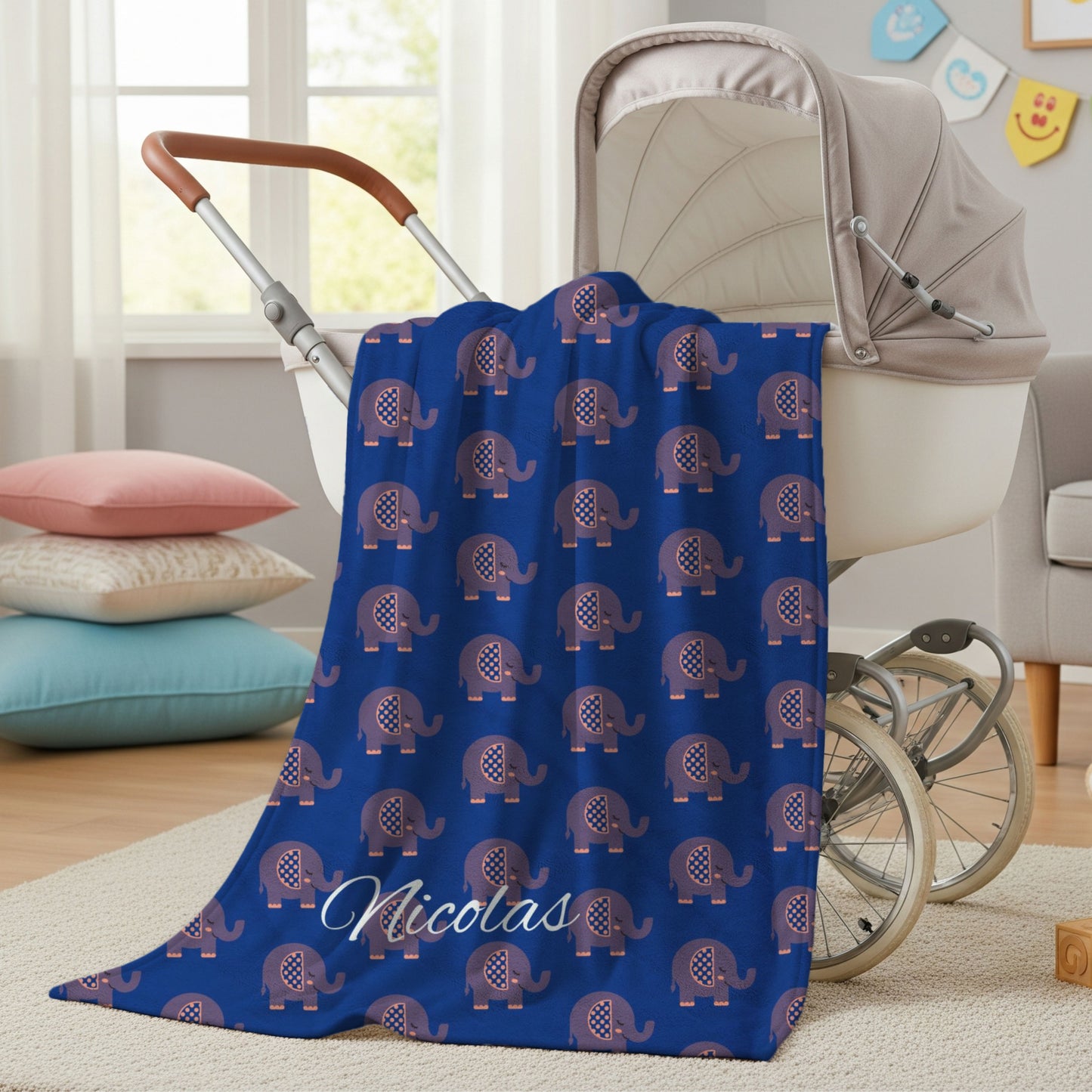 Personalized Velveteen Plush Elephant Blanket