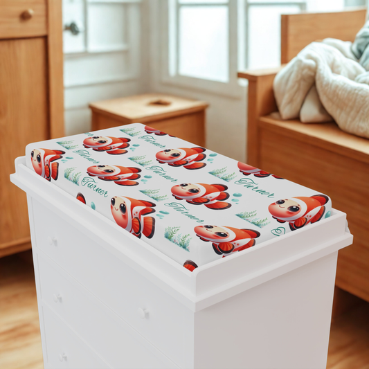 Changing Pad Cover - Cute Cartoon Clownfish Nursery Design