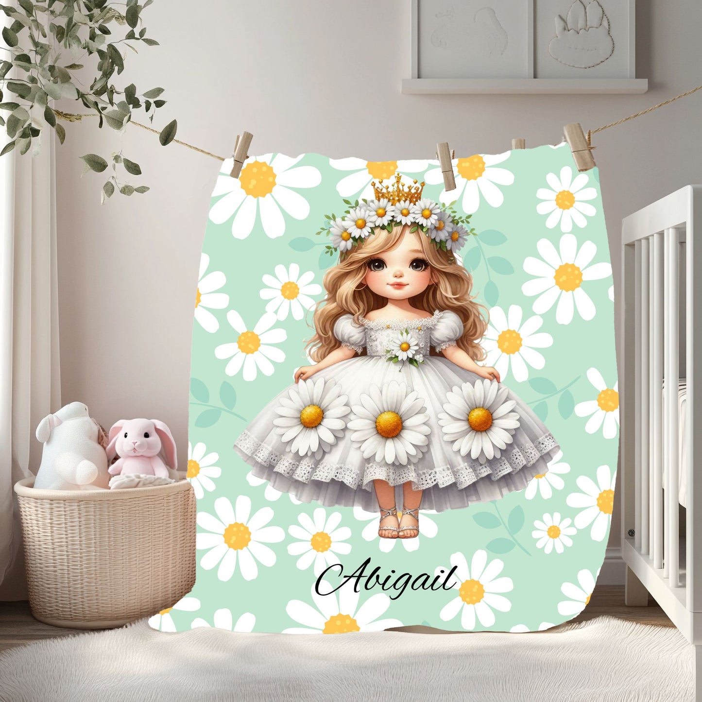 Personalized Floral Velveteen Plush Blanket | Cozy Gift for Kids, Nursery Decor, Birthday, Baby Shower, Home Decor