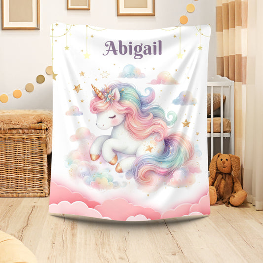 Unicorn Dream Velveteen Blanket, Personalized Cozy Blanket, Baby Shower Gift, Kids Room Decor, Magical Unicorn Gift